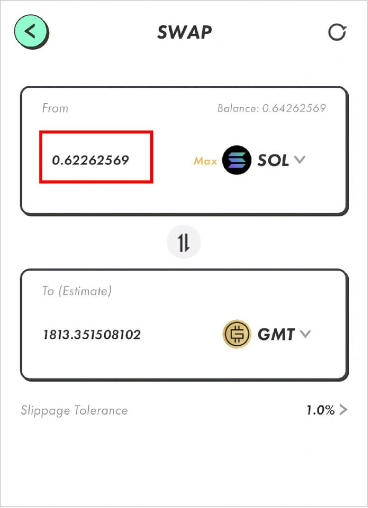手順6：STEPNでSOLからGMTへ換金 6-3