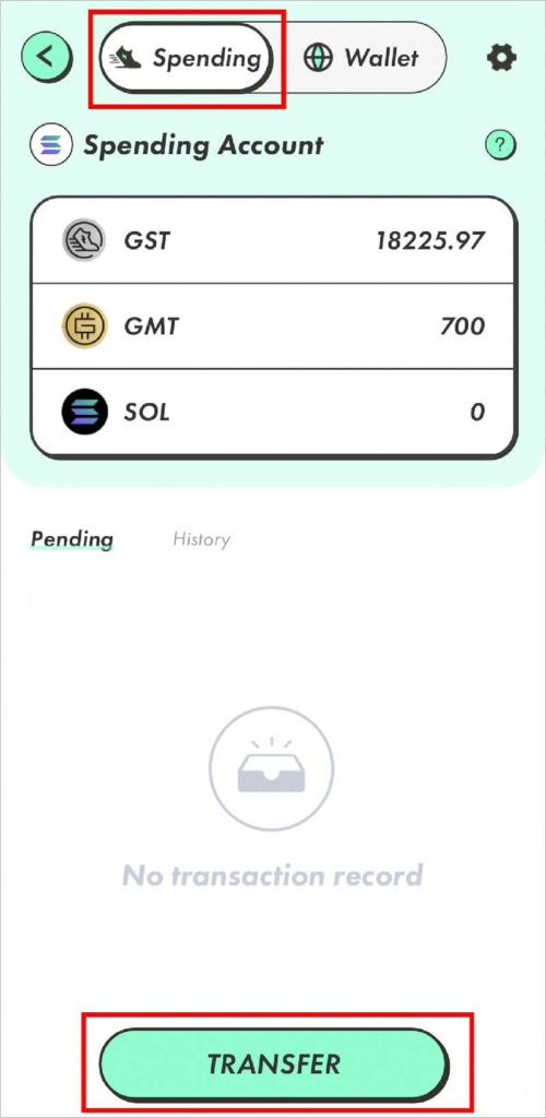 手順1:GSTをSTEPNのSpendingからWalletへ移動 1-2