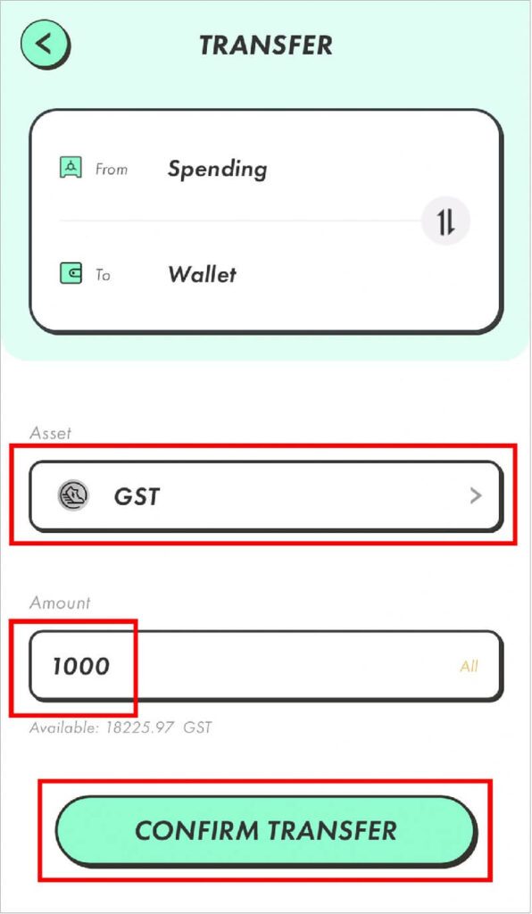 手順1:GSTをSTEPNのSpendingからWalletへ移動 1-3